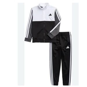 adidas Kids Black White Gray 3-Stripes Track Jacket & Pants Set